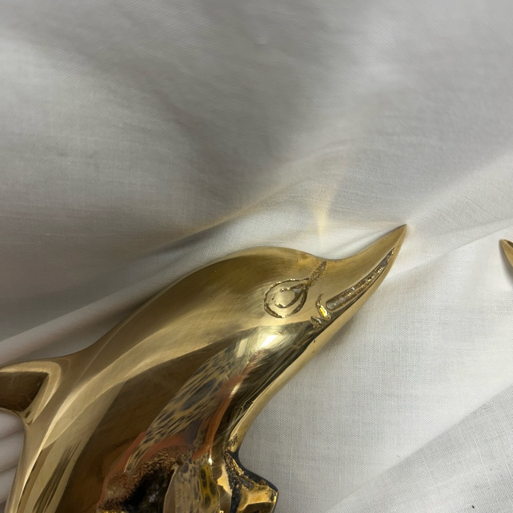 Vintage Brass Metal Dolphin With Ocean Waves Nautical Bookends MCM 70s - Picture 9 of 16